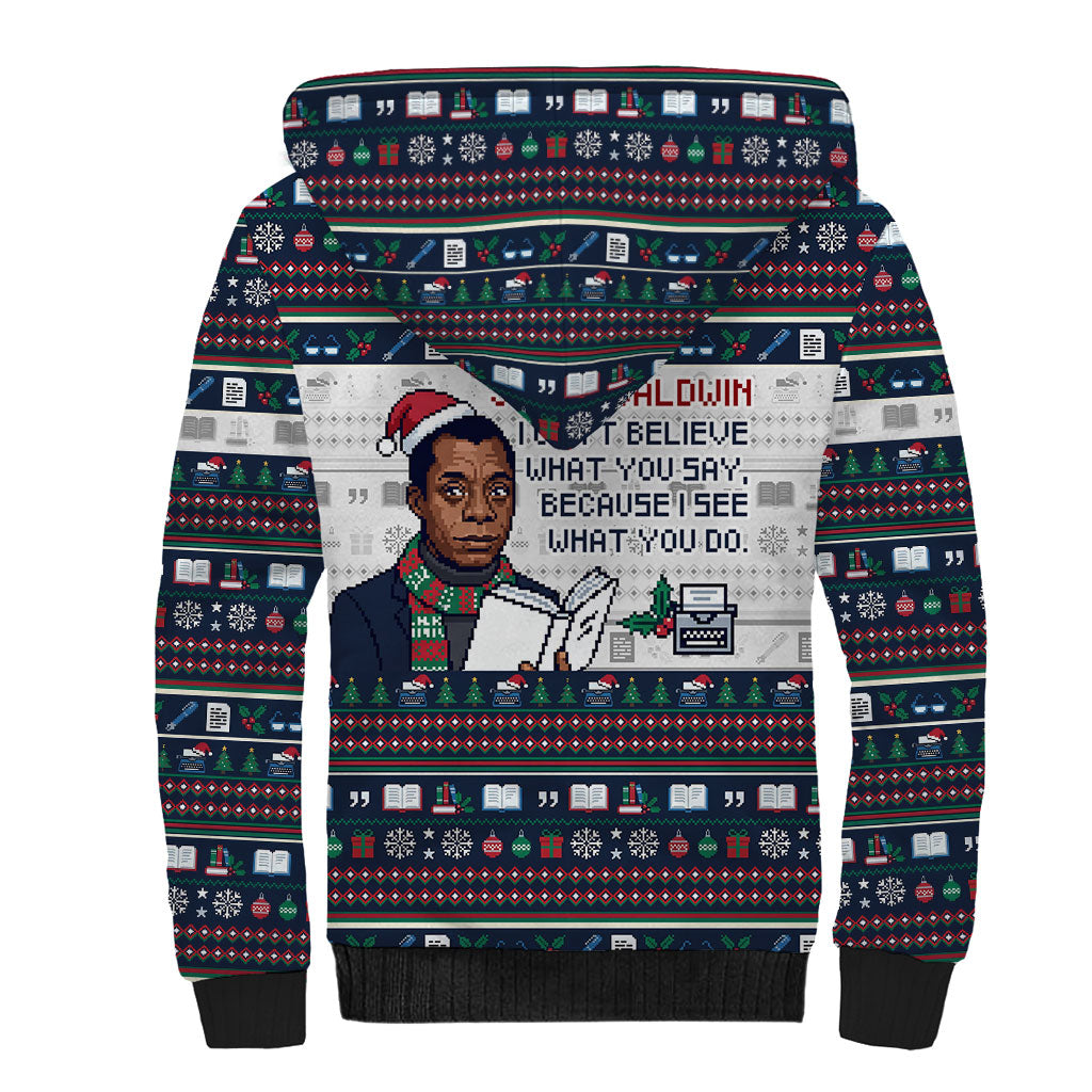 James Baldwin Christmas Santa Sherpa Hoodie Ugly Pixel Pattern Black History Holiday