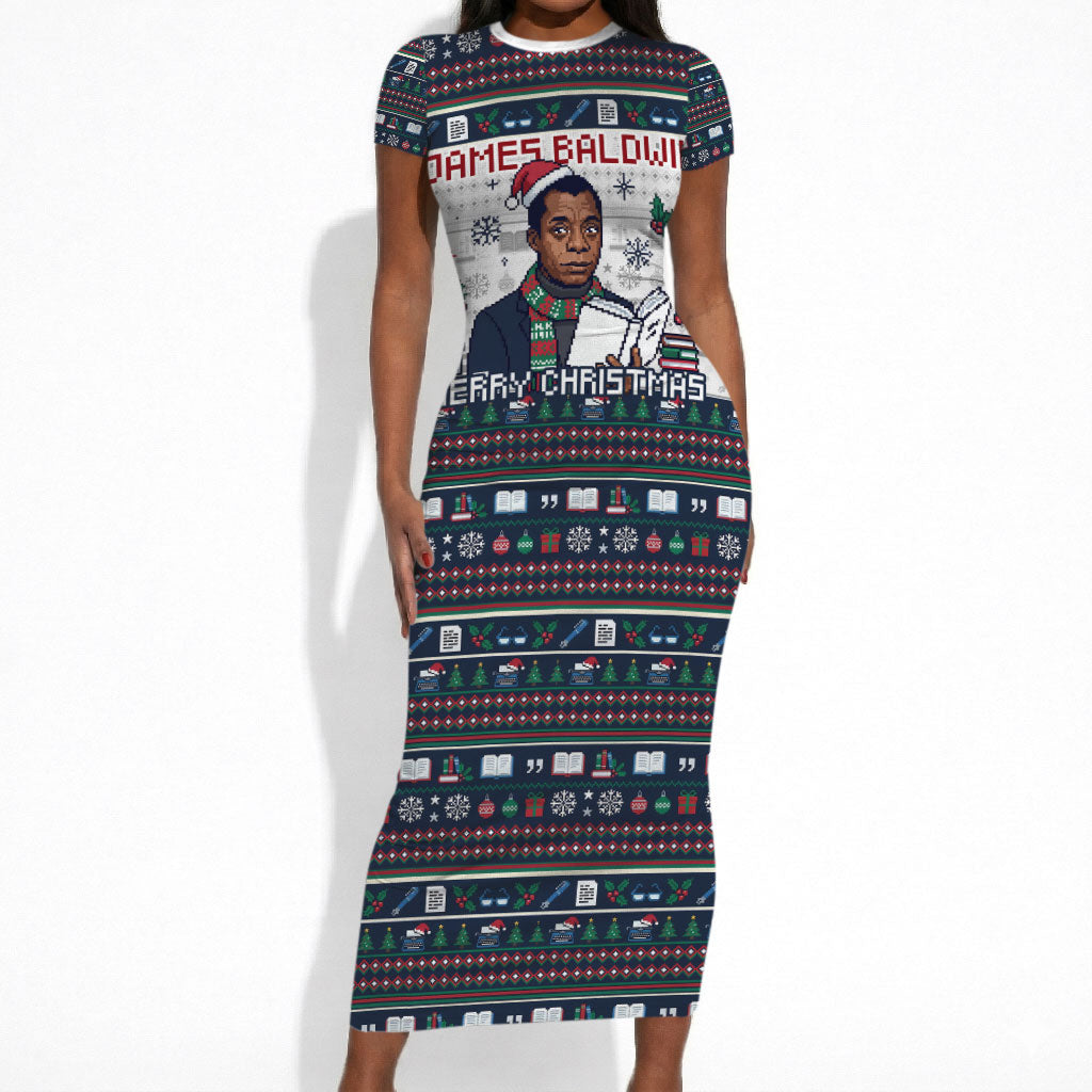 James Baldwin Christmas Santa Short Sleeve Bodycon Dress Ugly Pixel ...