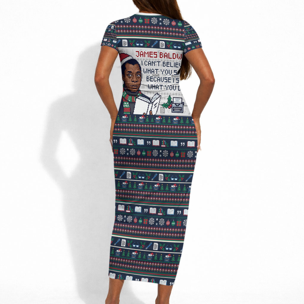 James Baldwin Christmas Santa Short Sleeve Bodycon Dress Ugly Pixel Pattern Black History Holiday