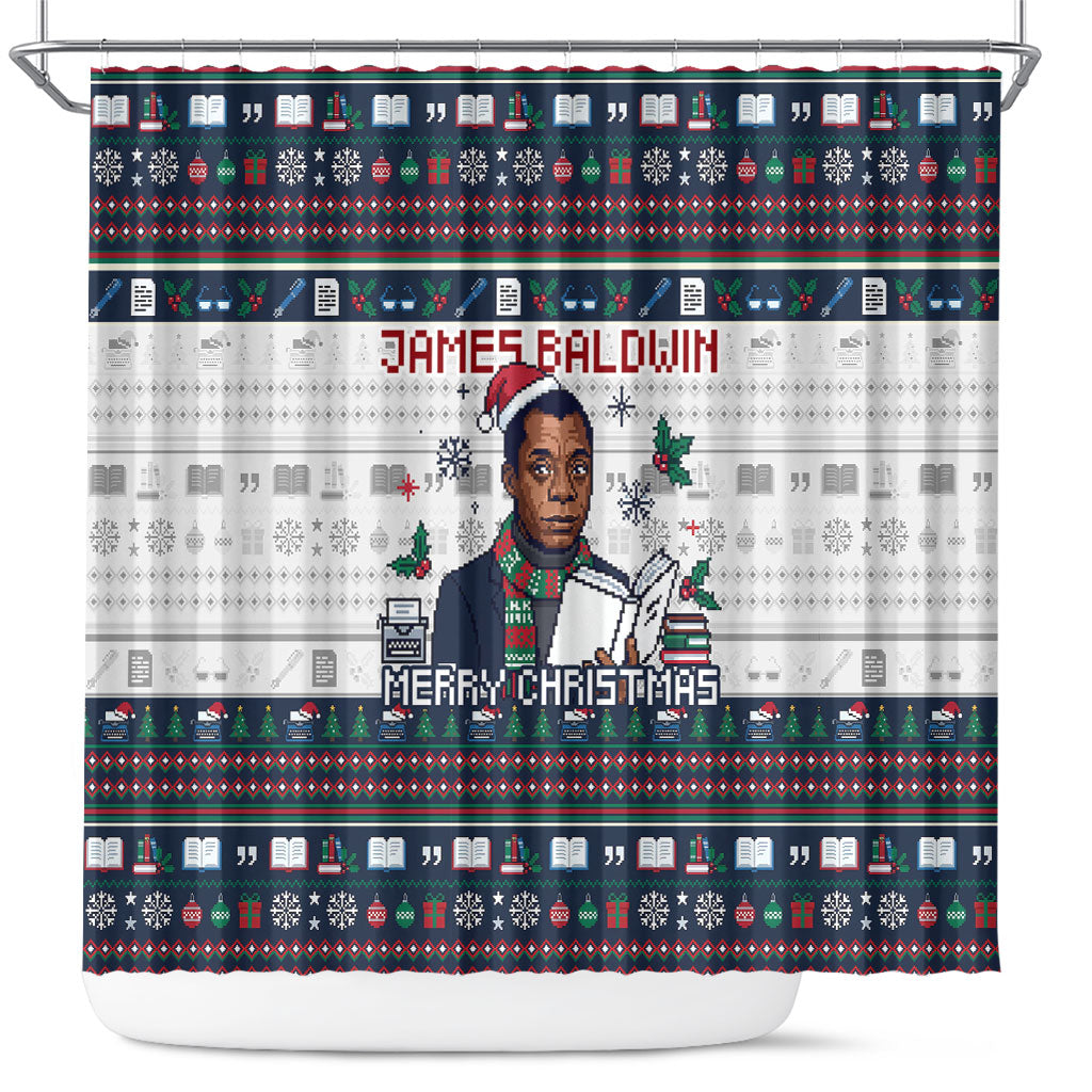 James Baldwin Christmas Santa Shower Curtain Ugly Pixel Pattern Black ...