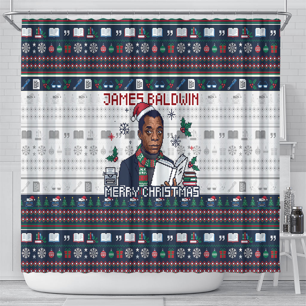 James Baldwin Christmas Santa Shower Curtain Ugly Pixel Pattern Black History Holiday