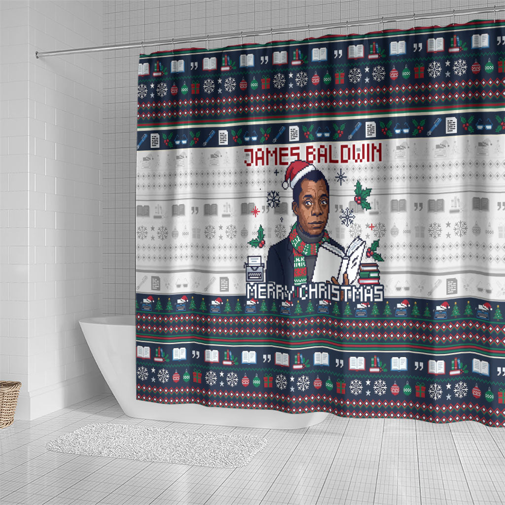 James Baldwin Christmas Santa Shower Curtain Ugly Pixel Pattern Black ...