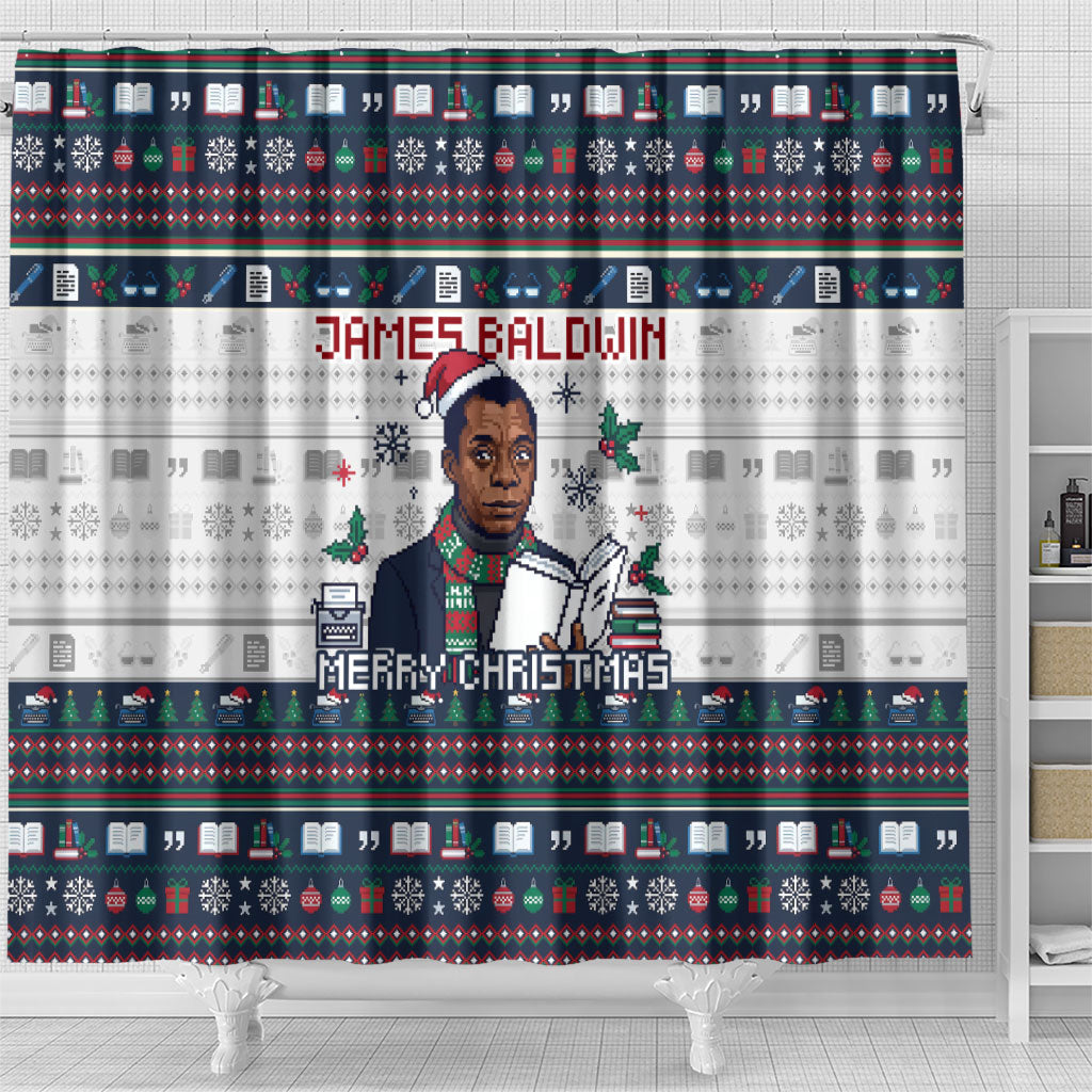 James Baldwin Christmas Santa Shower Curtain Ugly Pixel Pattern Black History Holiday