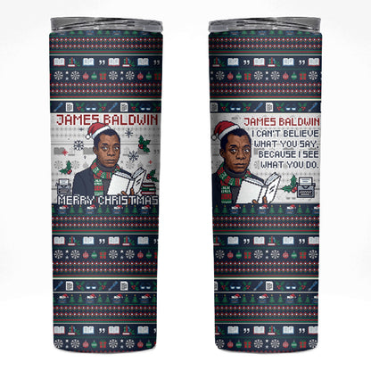James Baldwin Christmas Santa Skinny Tumbler Ugly Pixel Pattern Black History Holiday