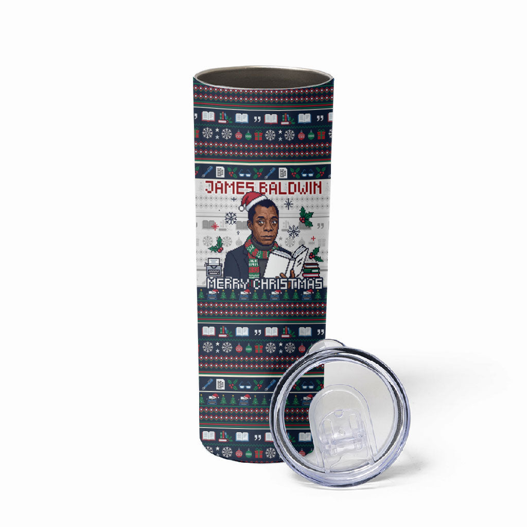 James Baldwin Christmas Santa Skinny Tumbler Ugly Pixel Pattern Black History Holiday