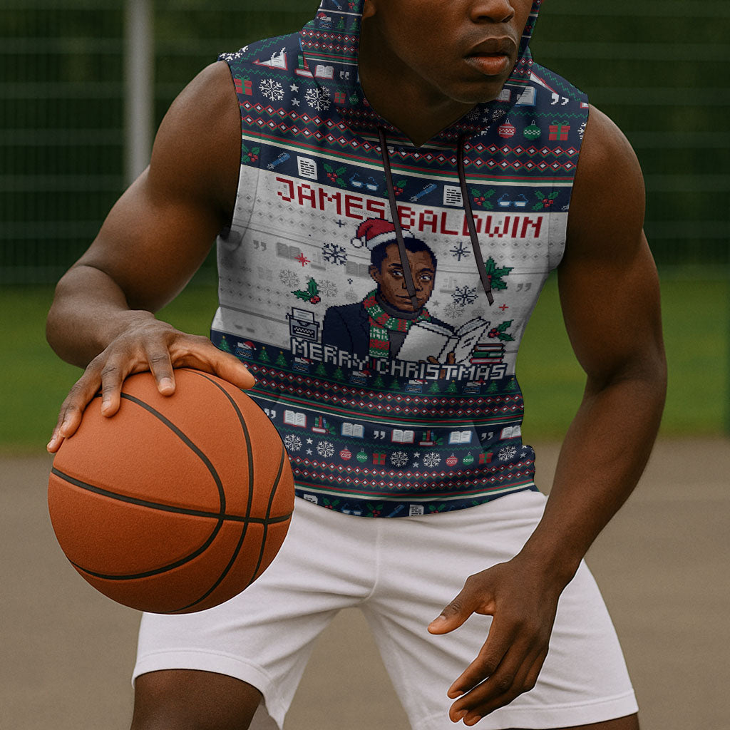 James Baldwin Christmas Santa Sleeveless Hoodie Ugly Pixel Pattern Black History Holiday