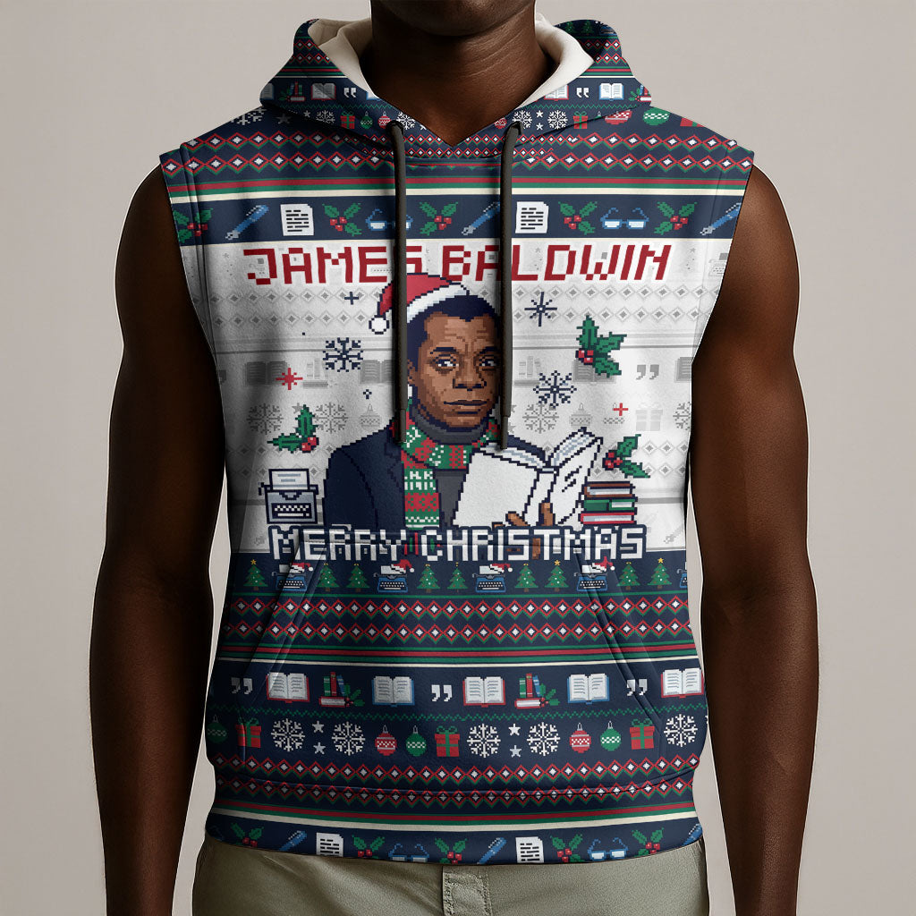 James Baldwin Christmas Santa Sleeveless Hoodie Ugly Pixel Pattern Black History Holiday
