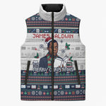 James Baldwin Christmas Santa Sleeveless Puffer Jacket Ugly Pixel Pattern Black History Holiday
