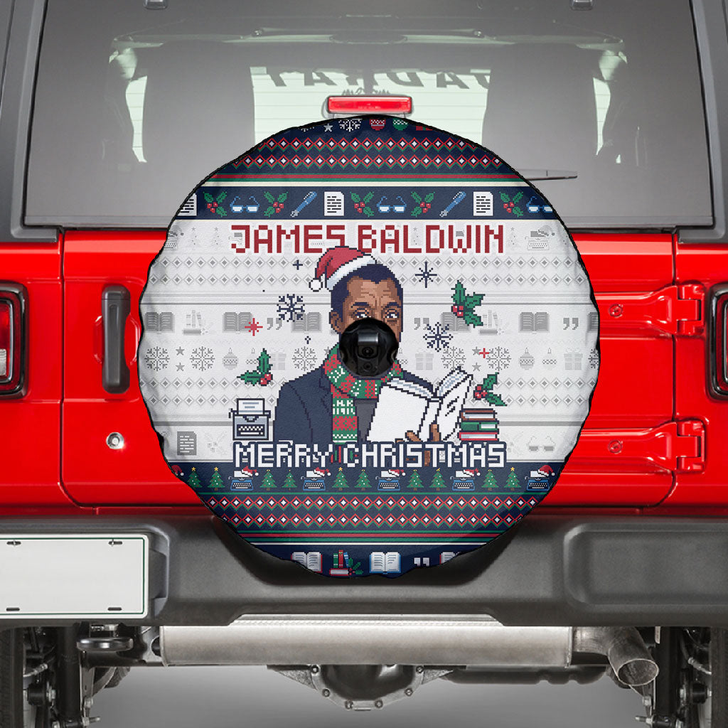 James Baldwin Christmas Santa Spare Tire Cover Ugly Pixel Pattern Black History Holiday