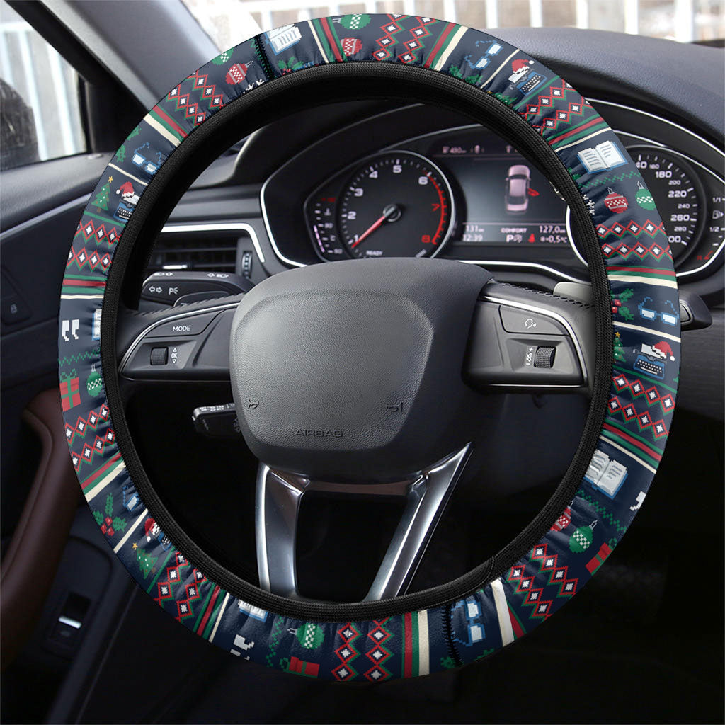 James Baldwin Christmas Santa Steering Wheel Cover Ugly Pixel Pattern Black History Holiday