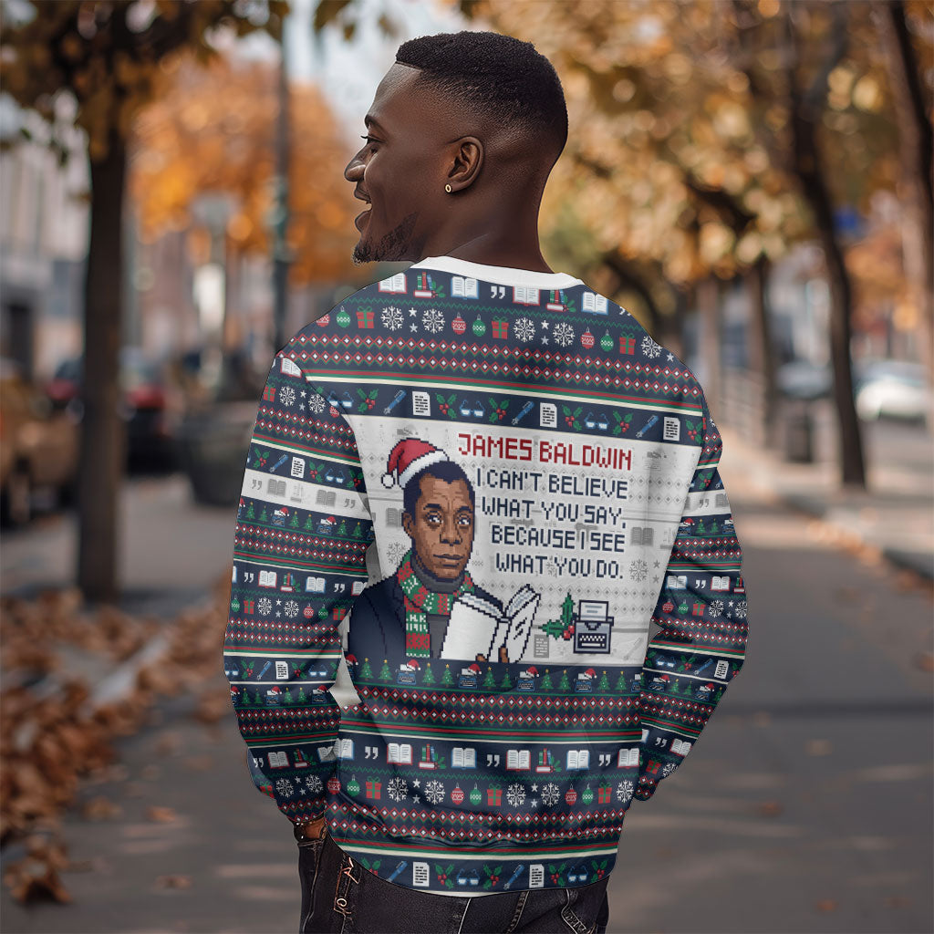James Baldwin Christmas Santa Sweatshirt Ugly Pixel Pattern Black History Holiday