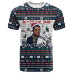 James Baldwin Christmas Santa T shirt Ugly Pixel Pattern Black History Holiday