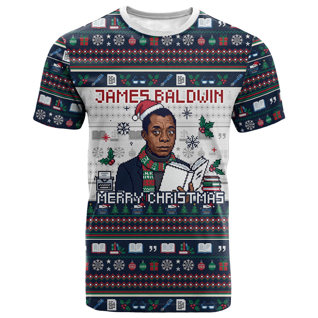 James Baldwin Christmas Santa T shirt Ugly Pixel Pattern Black History Holiday