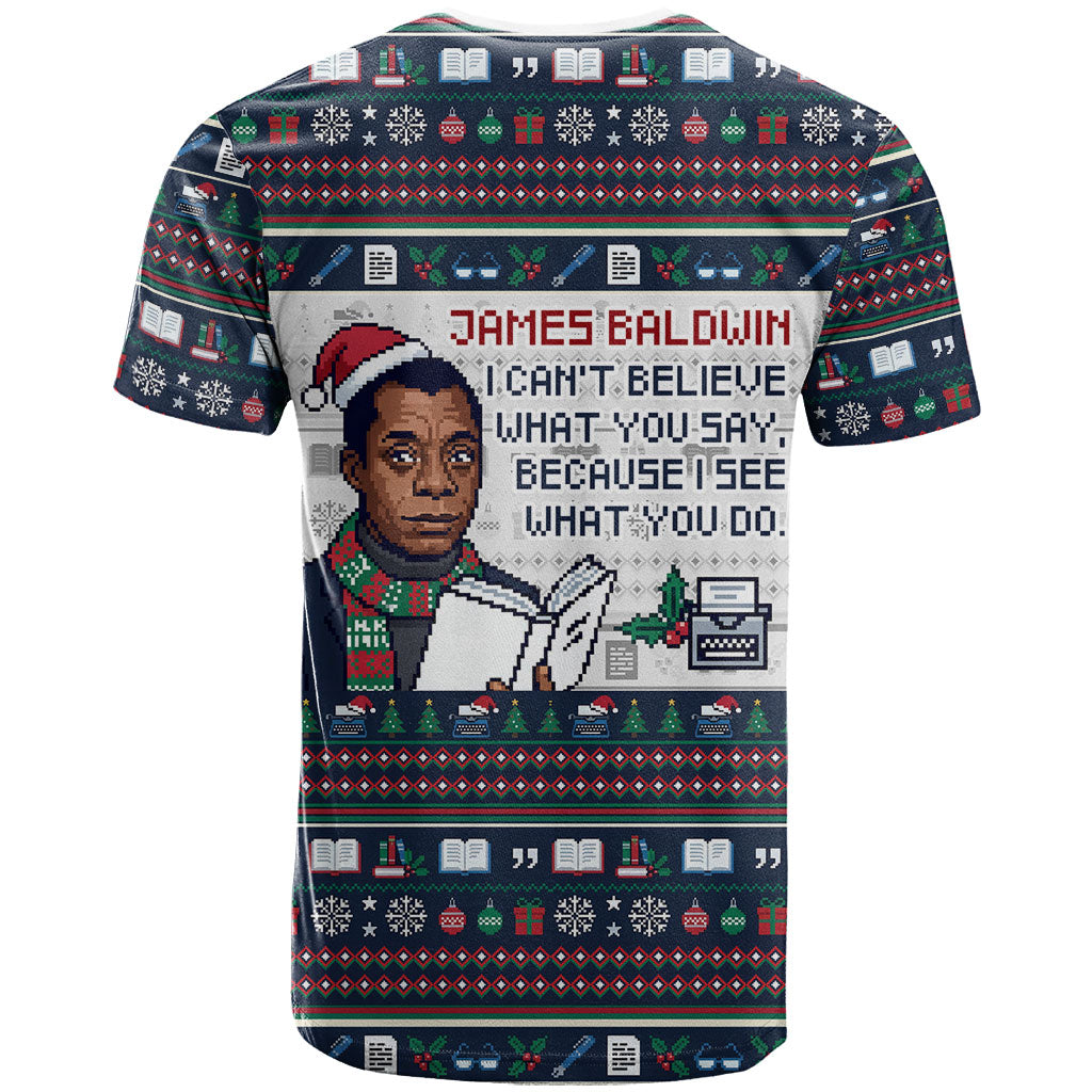 James Baldwin Christmas Santa T shirt Ugly Pixel Pattern Black History Holiday