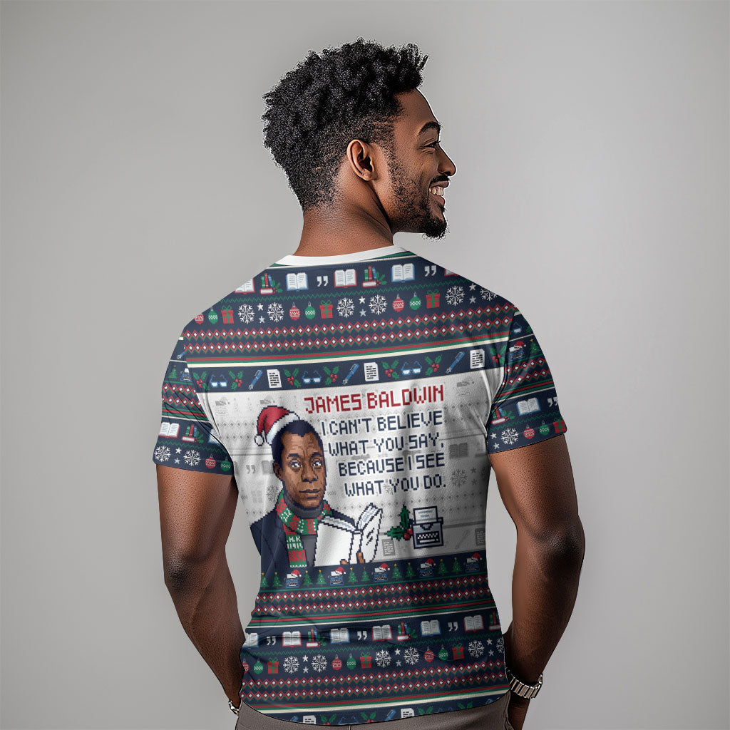James Baldwin Christmas Santa T shirt Ugly Pixel Pattern Black History Holiday
