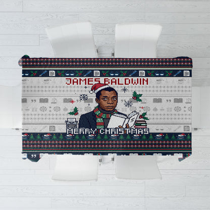 James Baldwin Christmas Santa Tablecloth Ugly Pixel Pattern Black History Holiday