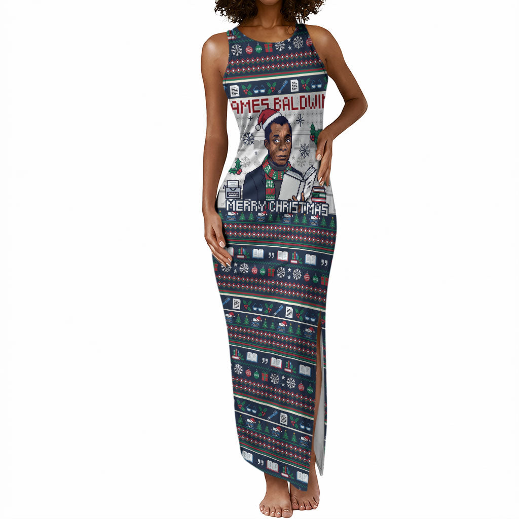 James Baldwin Christmas Santa Tank Maxi Dress Ugly Pixel Pattern Black History Holiday