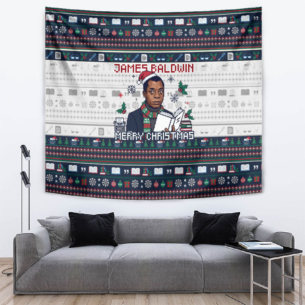 James Baldwin Christmas Santa Tapestry Ugly Pixel Pattern Black History Holiday