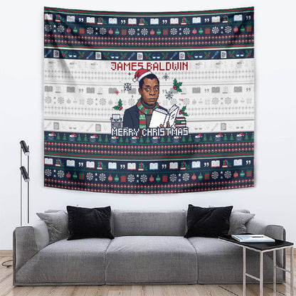James Baldwin Christmas Santa Tapestry Ugly Pixel Pattern Black History Holiday