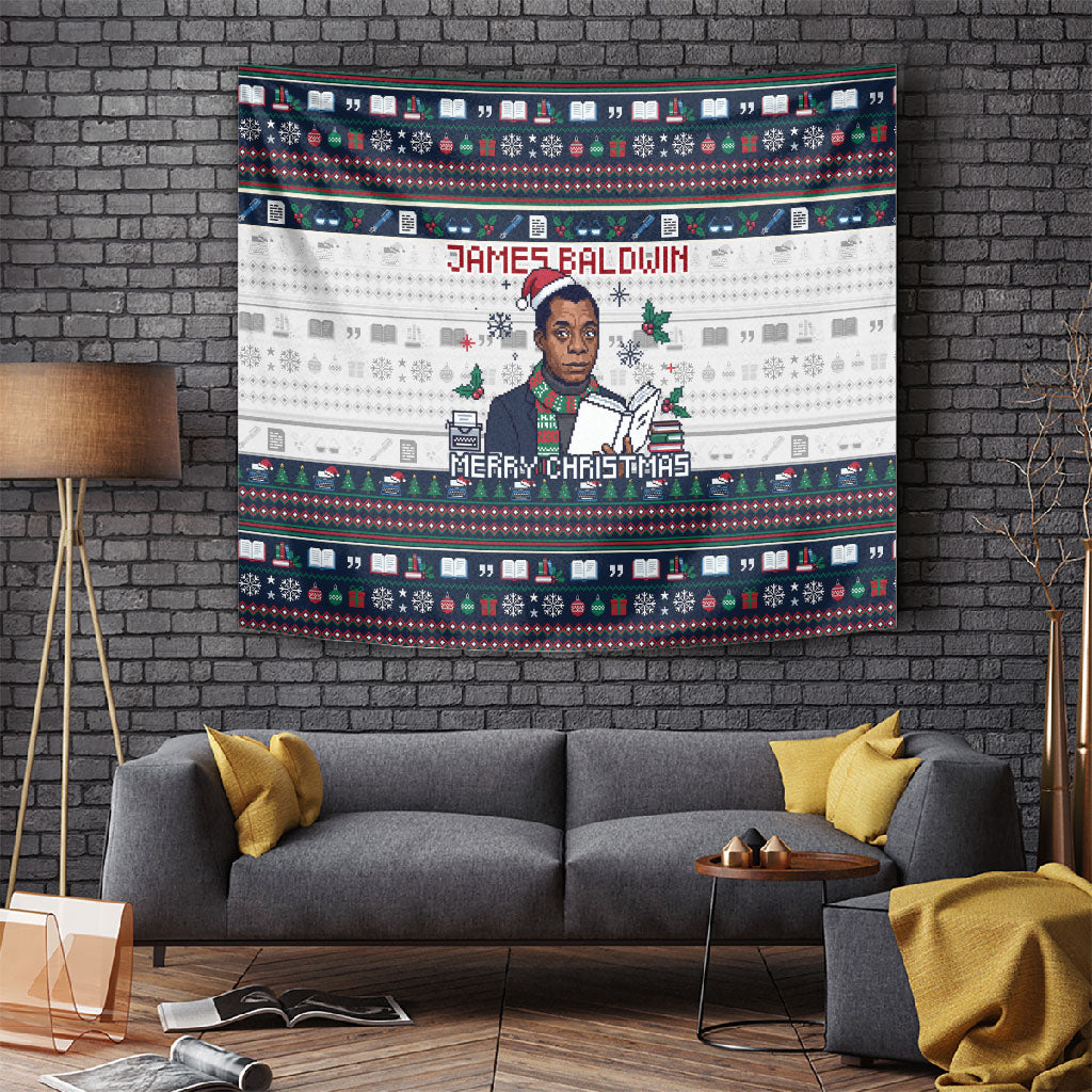 James Baldwin Christmas Santa Tapestry Ugly Pixel Pattern Black History Holiday