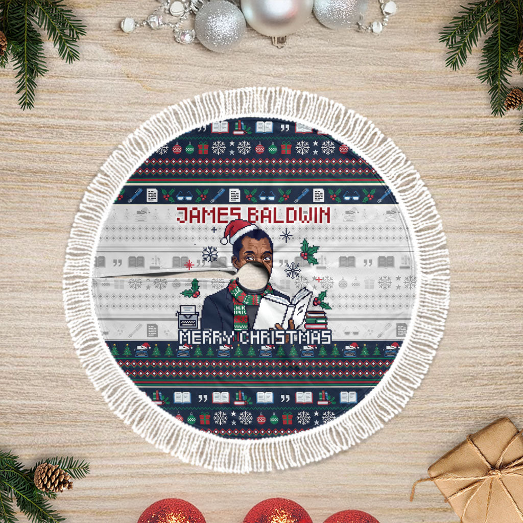 James Baldwin Christmas Santa Tree Skirt Ugly Pixel Pattern Black History Holiday