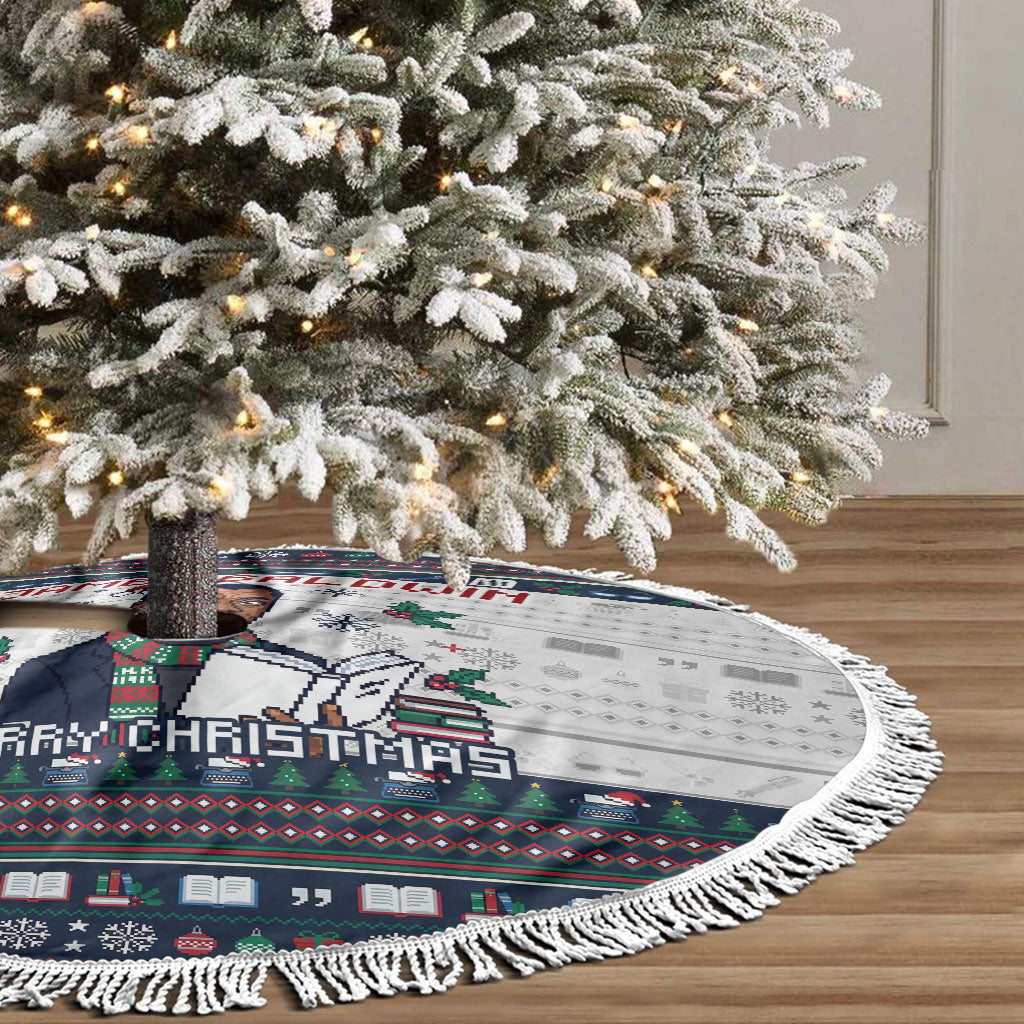 James Baldwin Christmas Santa Tree Skirt Ugly Pixel Pattern Black ...