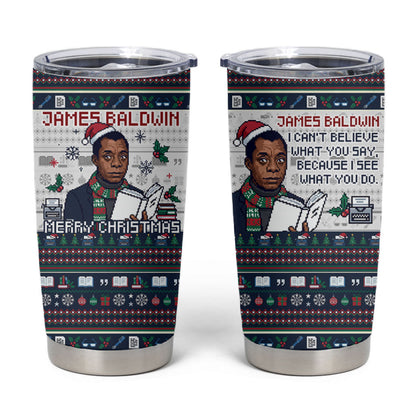 James Baldwin Christmas Santa Tumbler Cup Ugly Pixel Pattern Black History Holiday