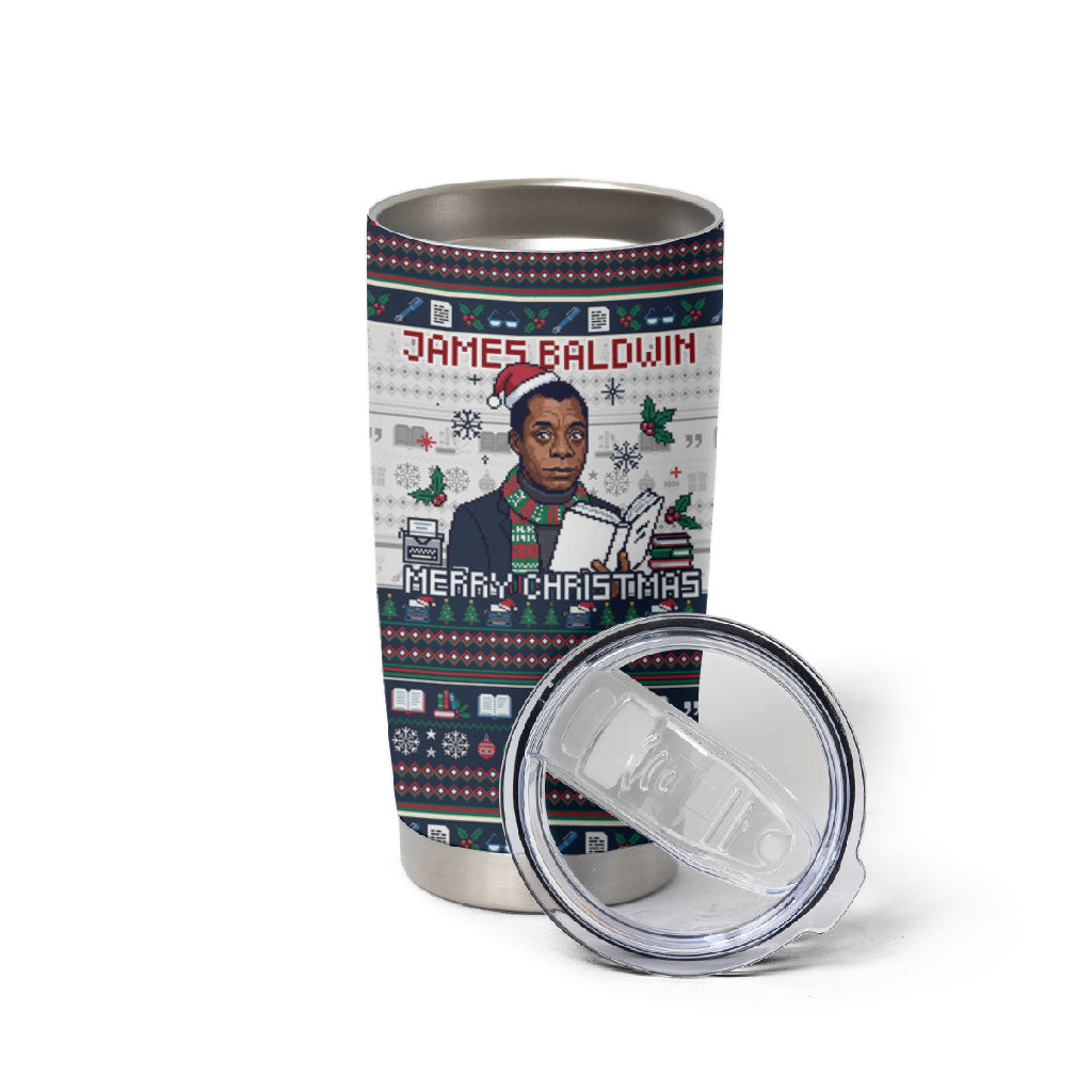 James Baldwin Christmas Santa Tumbler Cup Ugly Pixel Pattern Black History Holiday