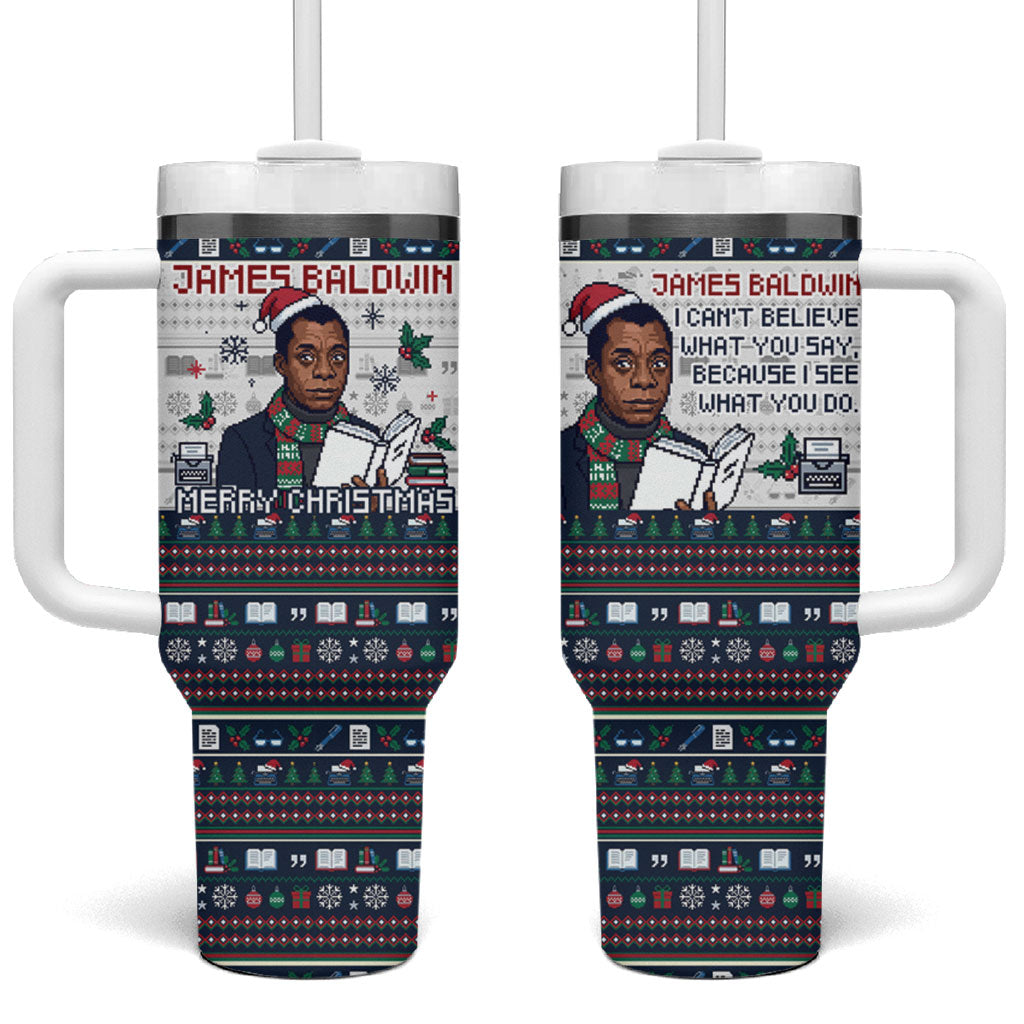 James Baldwin Christmas Santa Tumbler With Handle Ugly Pixel Pattern Black History Holiday