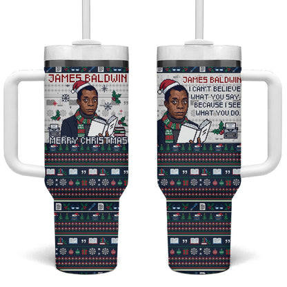 James Baldwin Christmas Santa Tumbler With Handle Ugly Pixel Pattern Black History Holiday