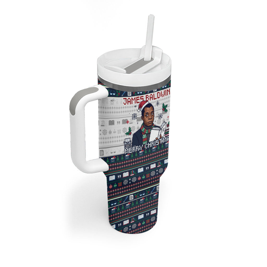 James Baldwin Christmas Santa Tumbler With Handle Ugly Pixel Pattern Black History Holiday