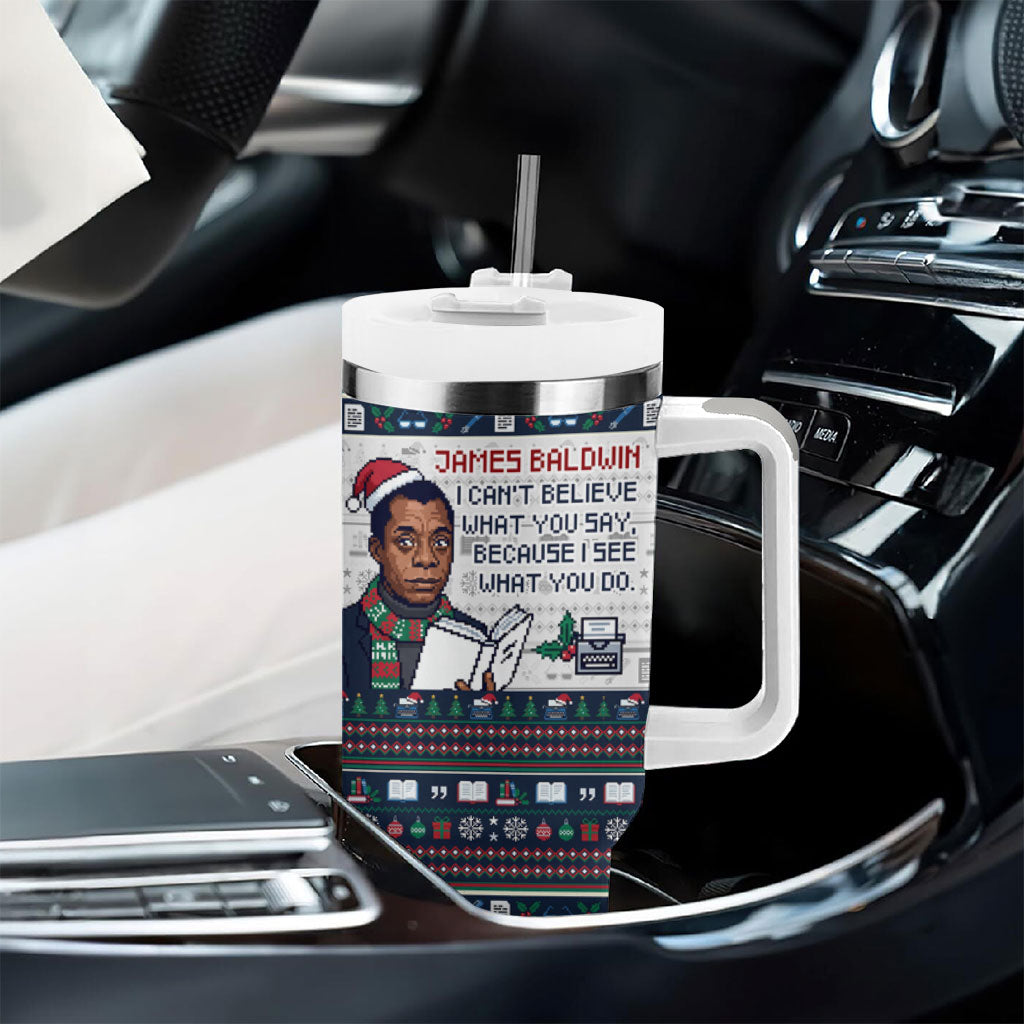 James Baldwin Christmas Santa Tumbler With Handle Ugly Pixel Pattern Black History Holiday