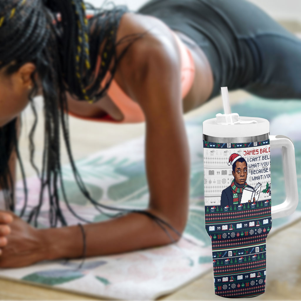 James Baldwin Christmas Santa Tumbler With Handle Ugly Pixel Pattern Black History Holiday