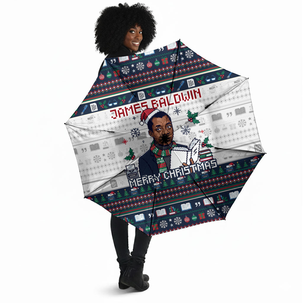 James Baldwin Christmas Santa Umbrella Ugly Pixel Pattern Black History Holiday