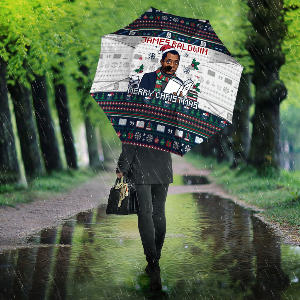 James Baldwin Christmas Santa Umbrella Ugly Pixel Pattern Black History Holiday