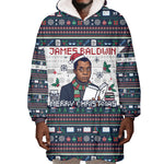 James Baldwin Christmas Santa Wearable Blanket Hoodie Ugly Pixel Pattern Black History Holiday