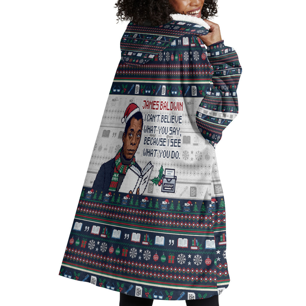 James Baldwin Christmas Santa Wearable Blanket Hoodie Ugly Pixel Pattern Black History Holiday