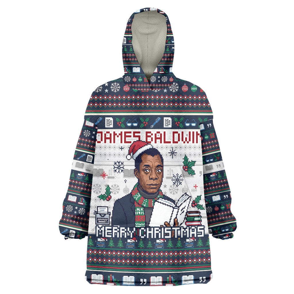 James Baldwin Christmas Santa Wearable Blanket Hoodie Ugly Pixel Pattern Black History Holiday