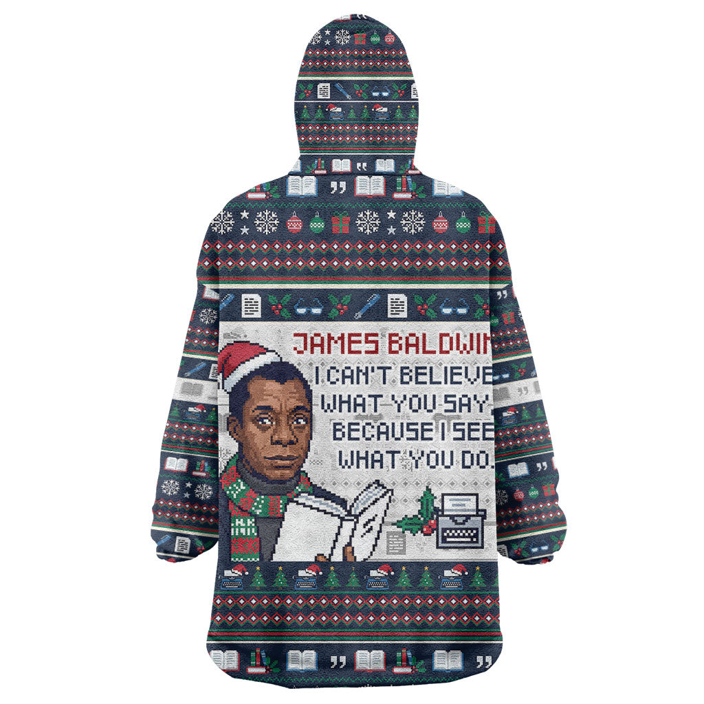 James Baldwin Christmas Santa Wearable Blanket Hoodie Ugly Pixel Pattern Black History Holiday