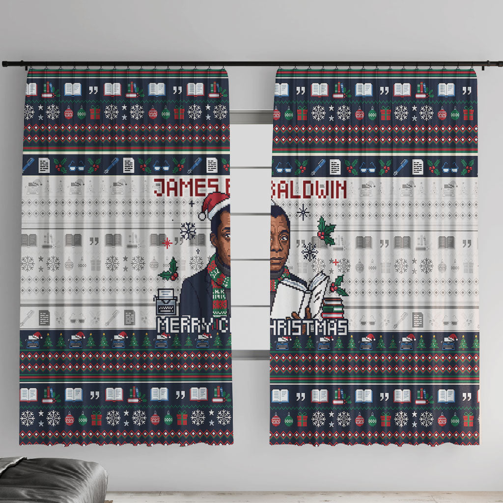 James Baldwin Christmas Santa Window Curtain Ugly Pixel Pattern Black ...
