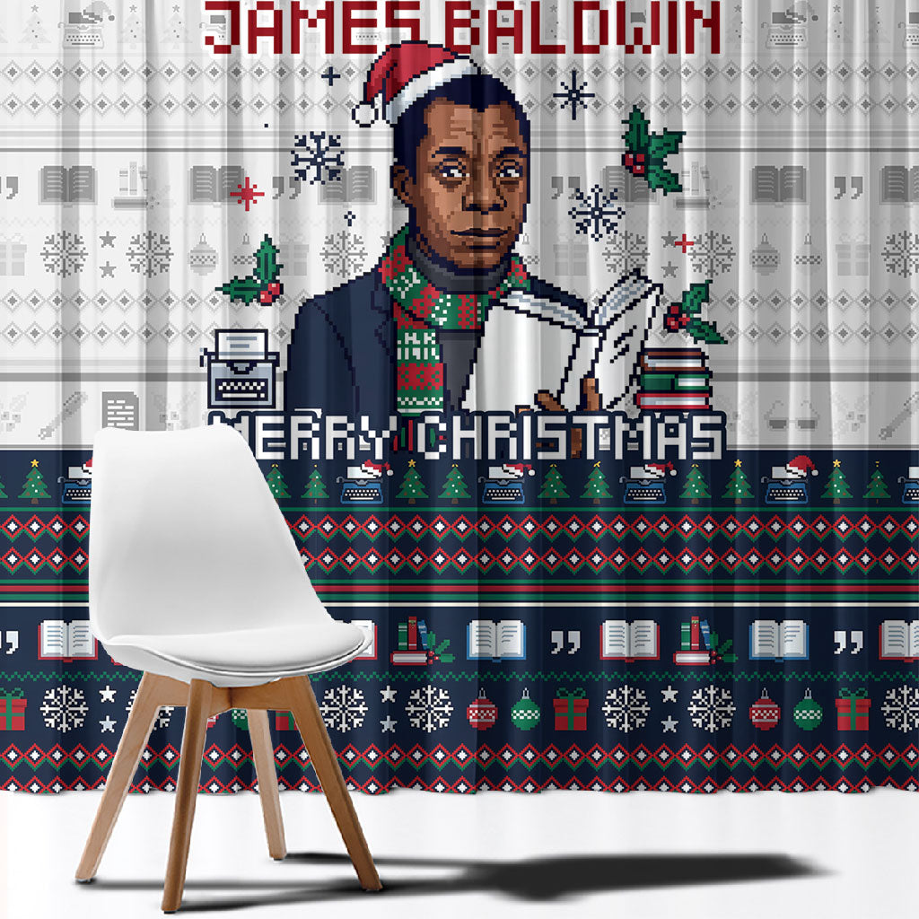 James Baldwin Christmas Santa Window Curtain Ugly Pixel Pattern Black ...