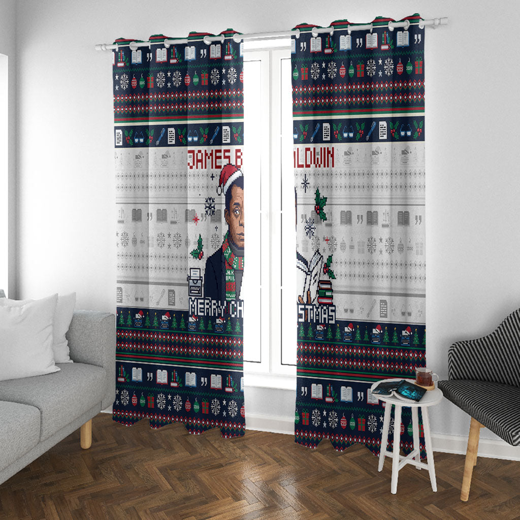 James Baldwin Christmas Santa Window Curtain Ugly Pixel Pattern Black History Holiday