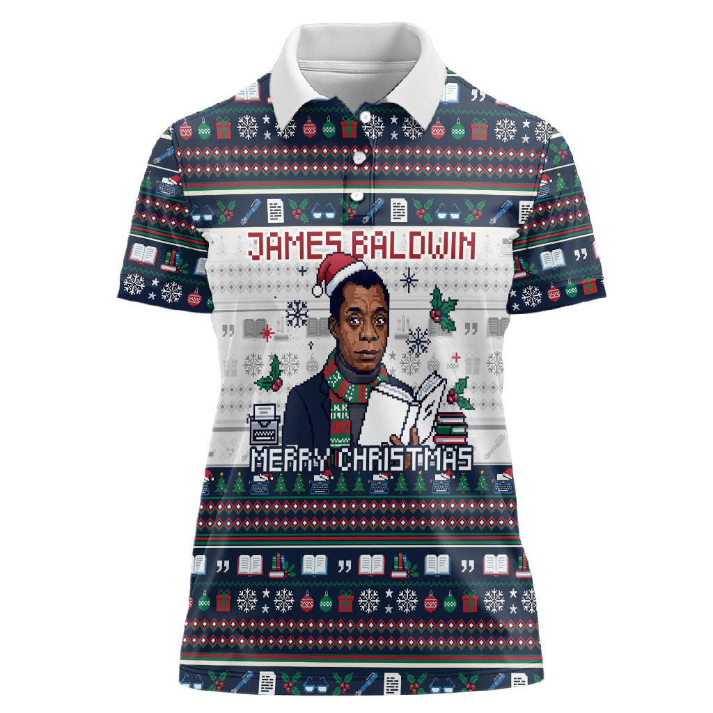 James Baldwin Christmas Santa Women Polo Shirt Ugly Pixel Pattern Black ...