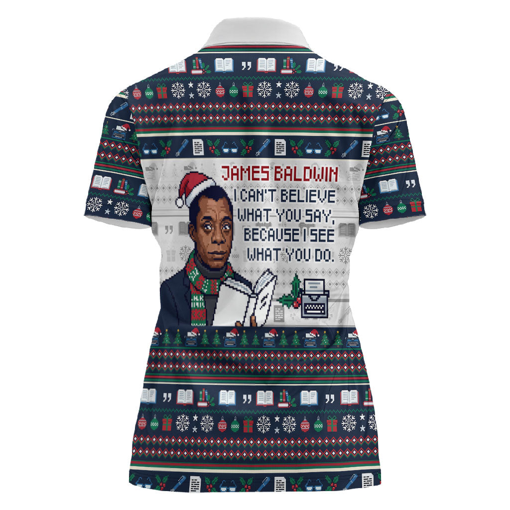 James Baldwin Christmas Santa Women Polo Shirt Ugly Pixel Pattern Black ...