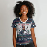 James Baldwin Christmas Santa Women V-Neck T-Shirt Ugly Pixel Pattern Black History Holiday