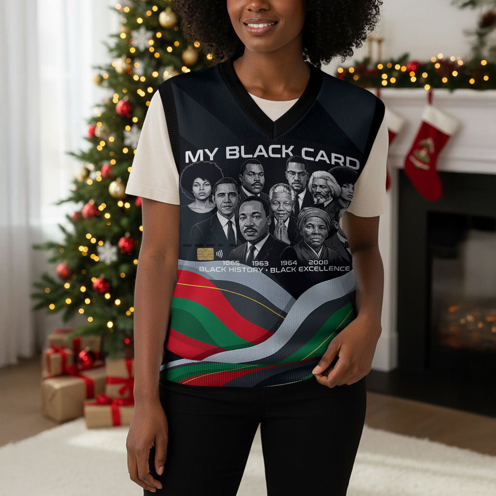 My Black Card Civil Rights Leaders Black History Christmas Knitted V-Neck Vest African American Black Excellence Milestones Freedom