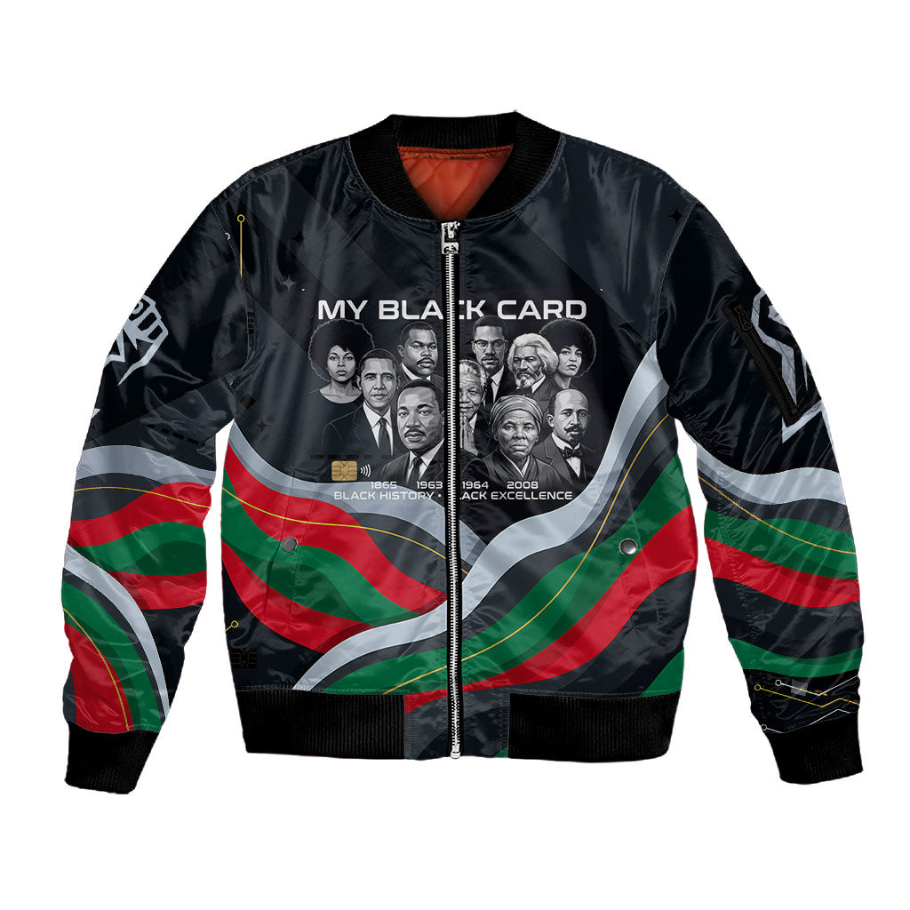 My Black Card Civil Rights Leaders Black History Sleeve Zip Bomber Jacket African American Black Excellence Milestones Freedom