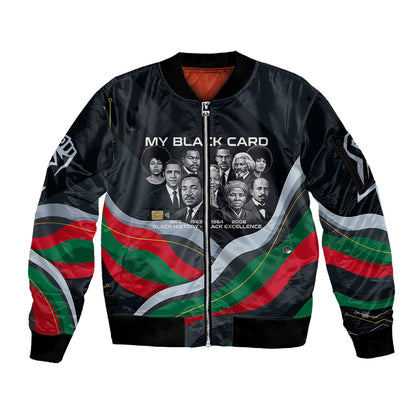 My Black Card Civil Rights Leaders Black History Sleeve Zip Bomber Jacket African American Black Excellence Milestones Freedom