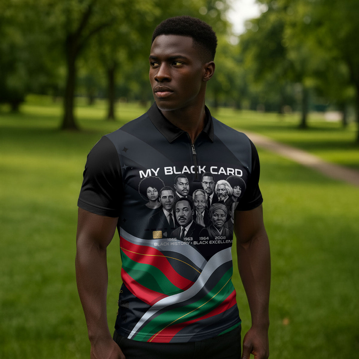 My Black Card Civil Rights Leaders Black History Zipper Polo Shirt African American Black Excellence Milestones Freedom