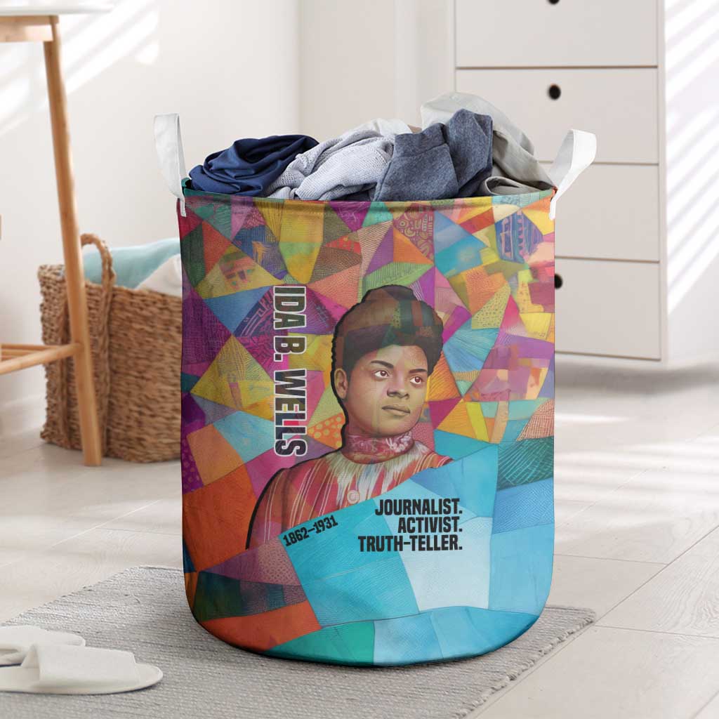Ida B. Wells Laundry Basket with Colorful Patchwork Pattern Design Confident Portrait Civil Rights and Journalism Tribute - African Pride